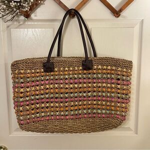 X Large Woven Straw Jute Tote Handbag Purse  Spring Woven Colors